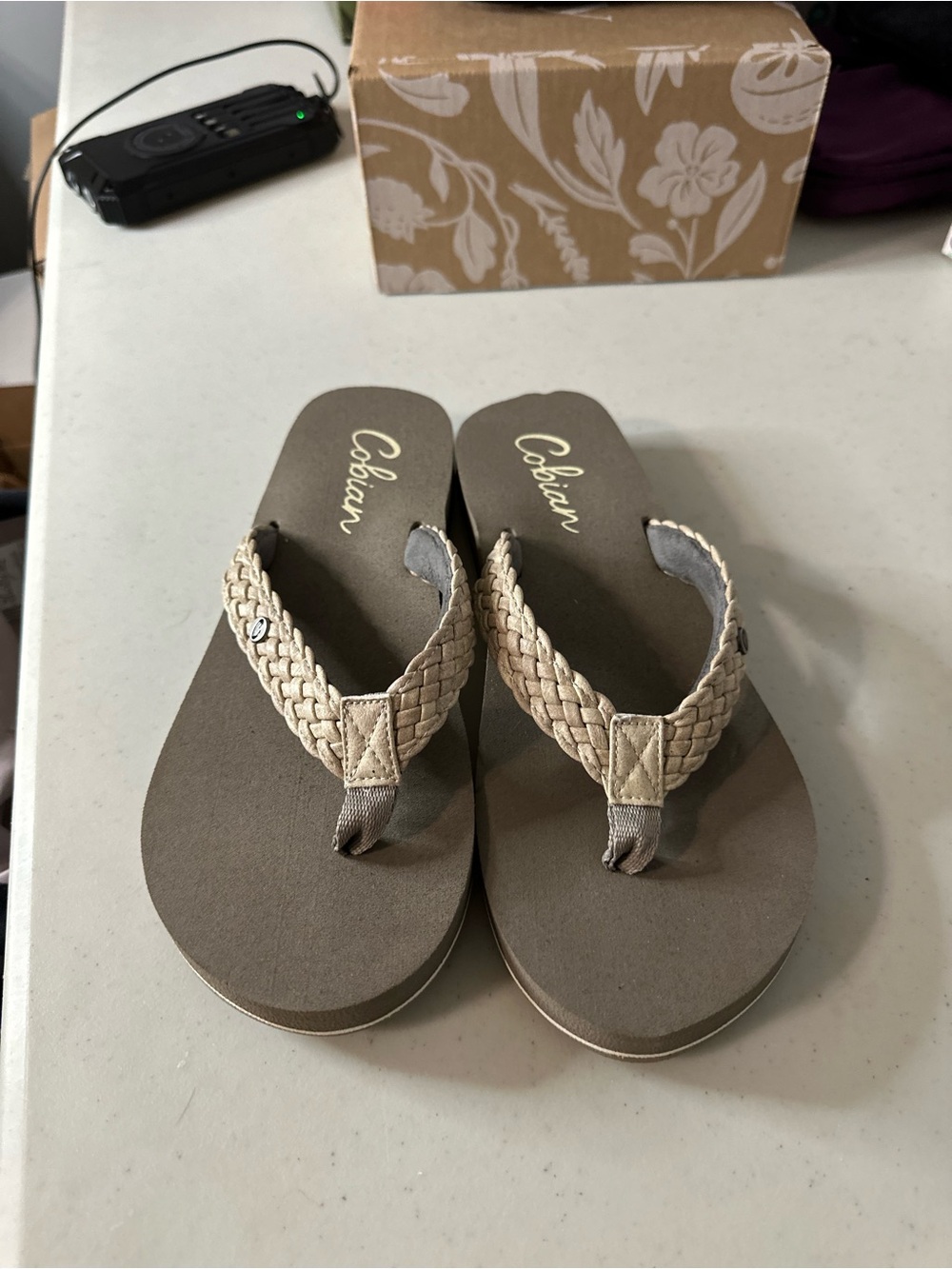 Cobian Woven Strap Flip Flops in Taupe